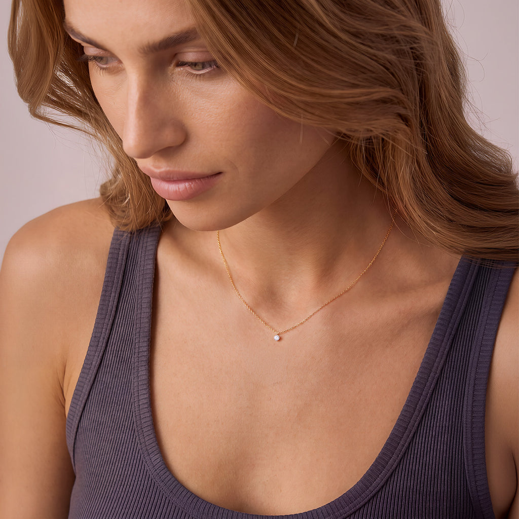 Solid Gold Lab-Grown Round Brilliant Diamond Solitaire Necklace