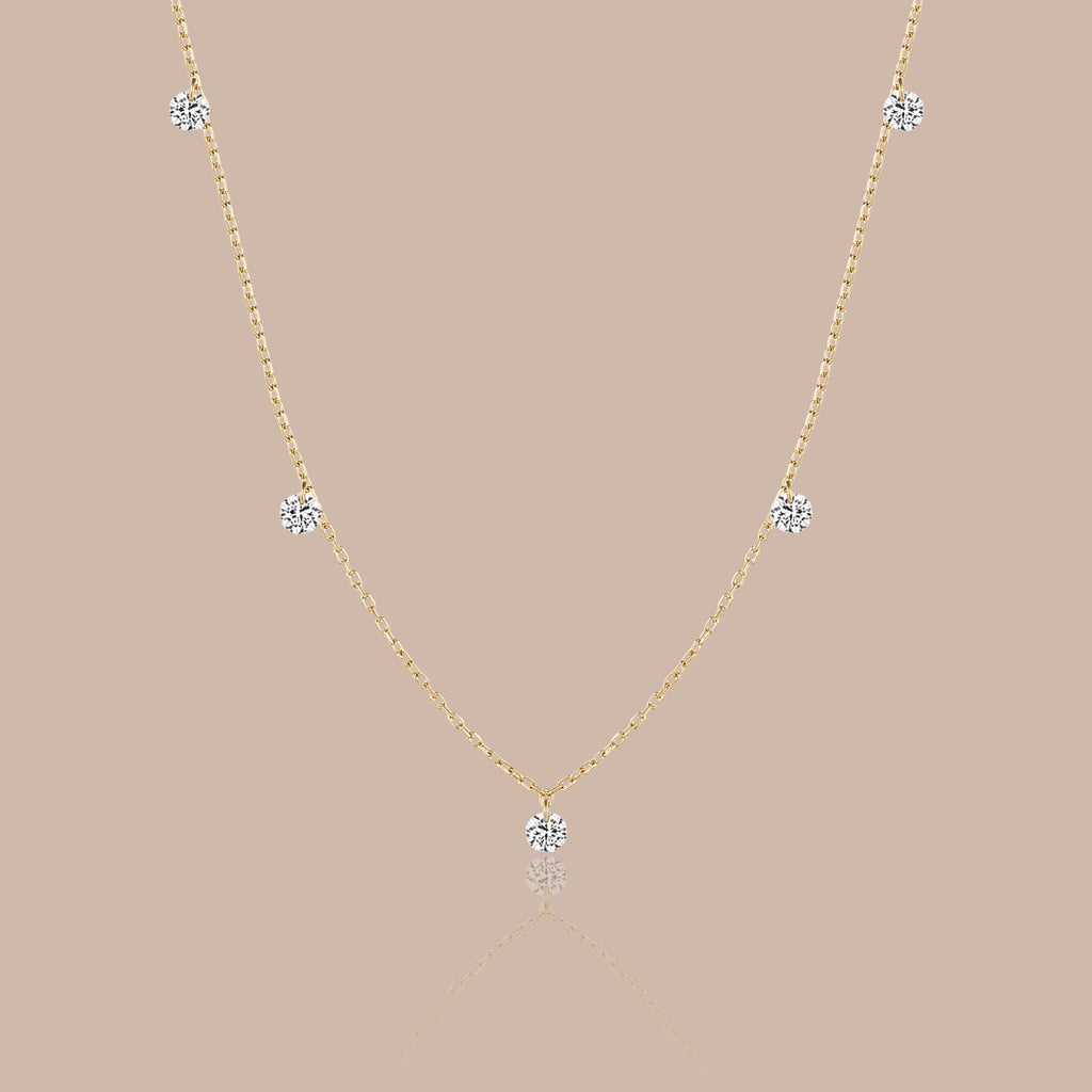 Solid Gold Floating Drop Lab-Grown Diamond Necklace