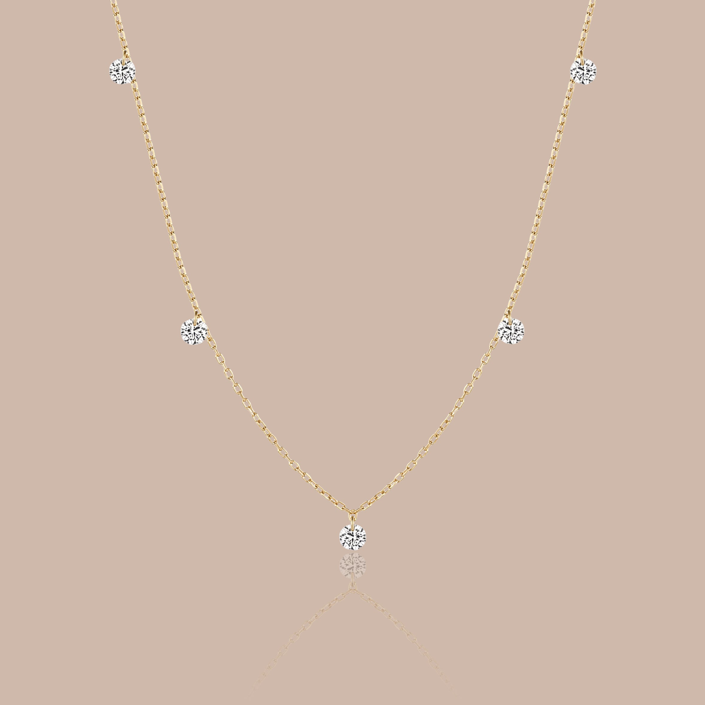 Solid Gold Floating Drop Lab-Grown Diamond Necklace