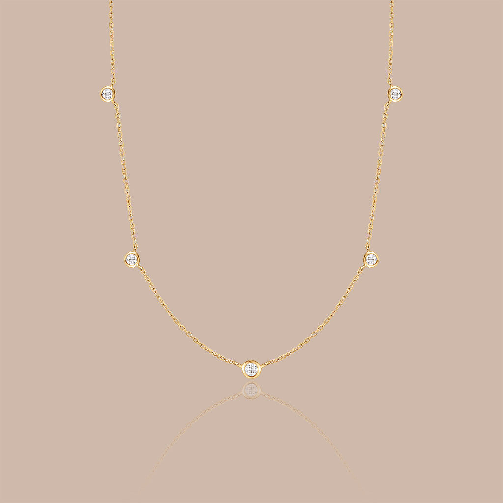 Solid Gold Essential Bezel Diamond Station Necklace