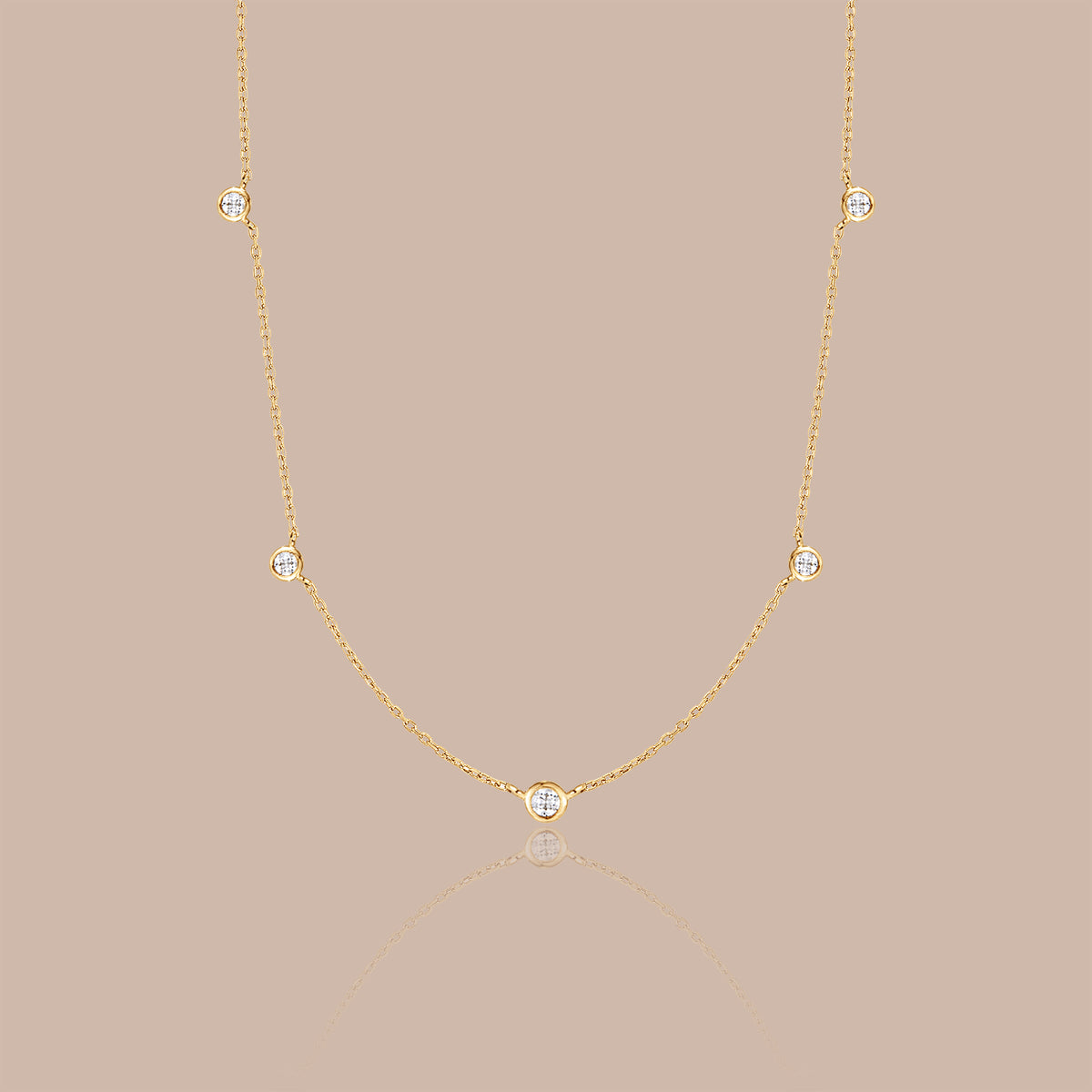 Solid Gold Essential Bezel Diamond Station Necklace