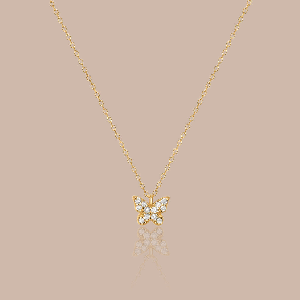 Solid Gold Mini Lab-Grown Diamond Butterfly Pendant Necklace