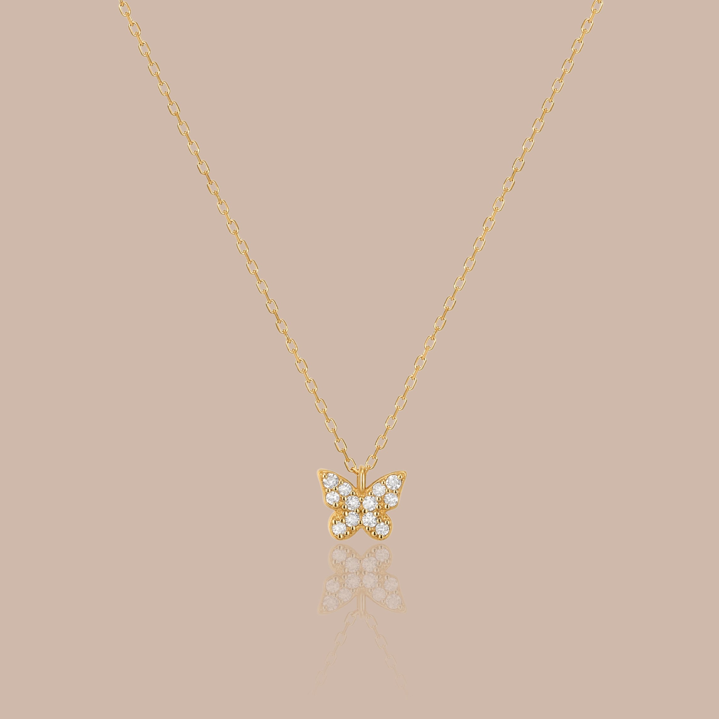 Solid Gold Mini Lab-Grown Diamond Butterfly Pendant Necklace