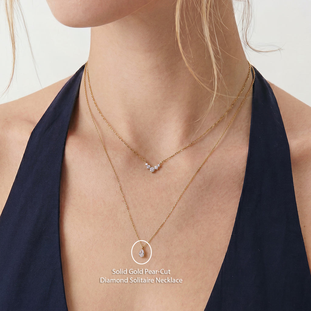 Solid Gold Pear-Cut Lab-Grown Diamond Solitaire Necklace
