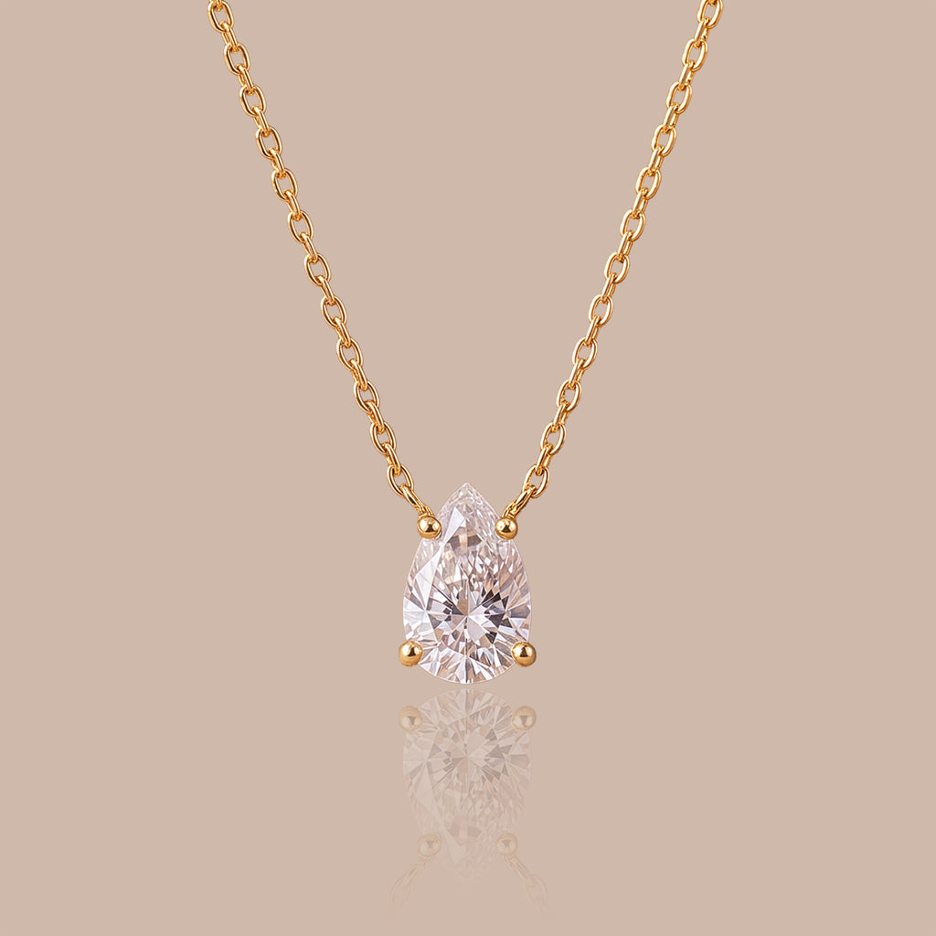 Solid Gold Pear-Cut Lab-Grown Diamond Solitaire Necklace