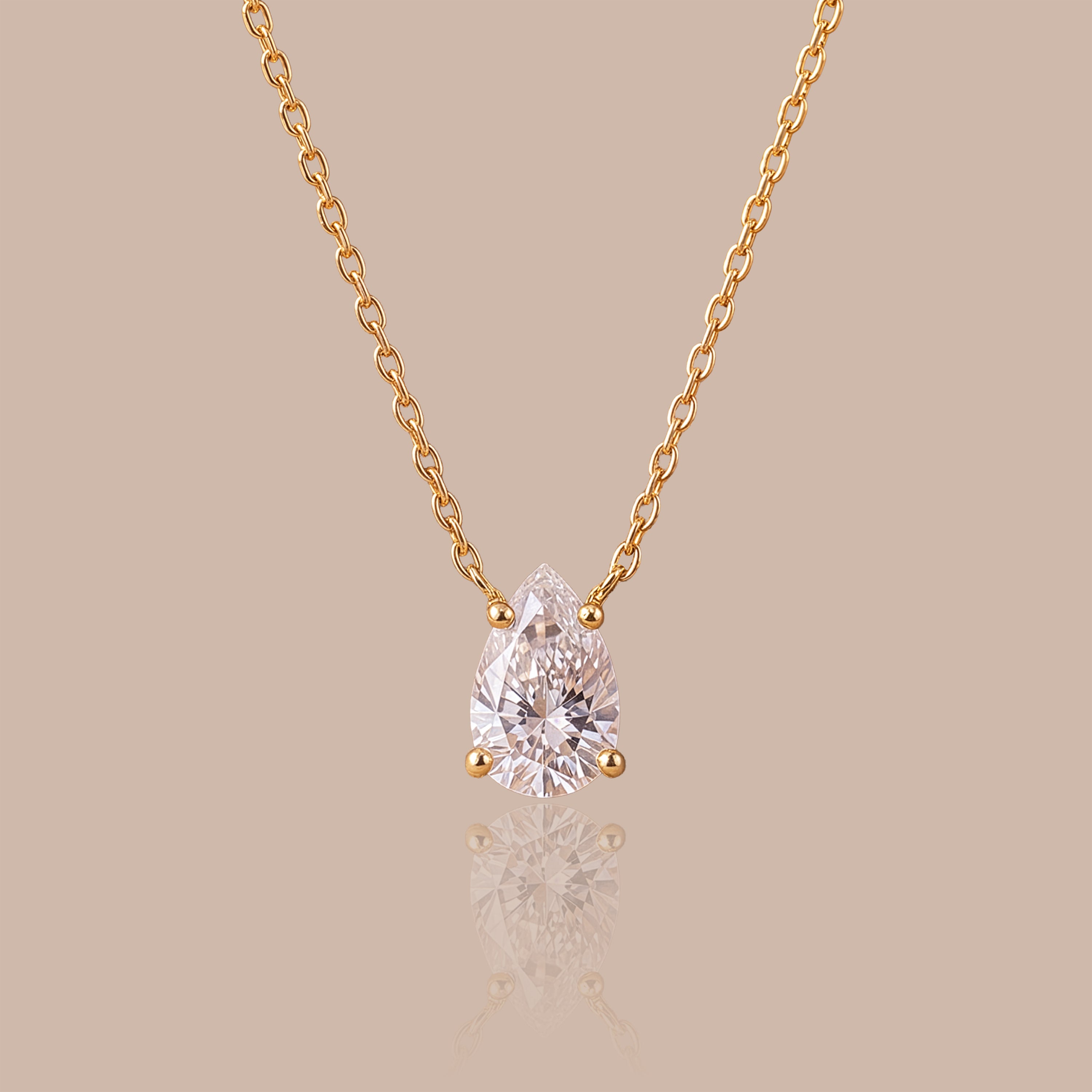 Solid Gold Pear-Cut Lab-Grown Diamond Solitaire Necklace