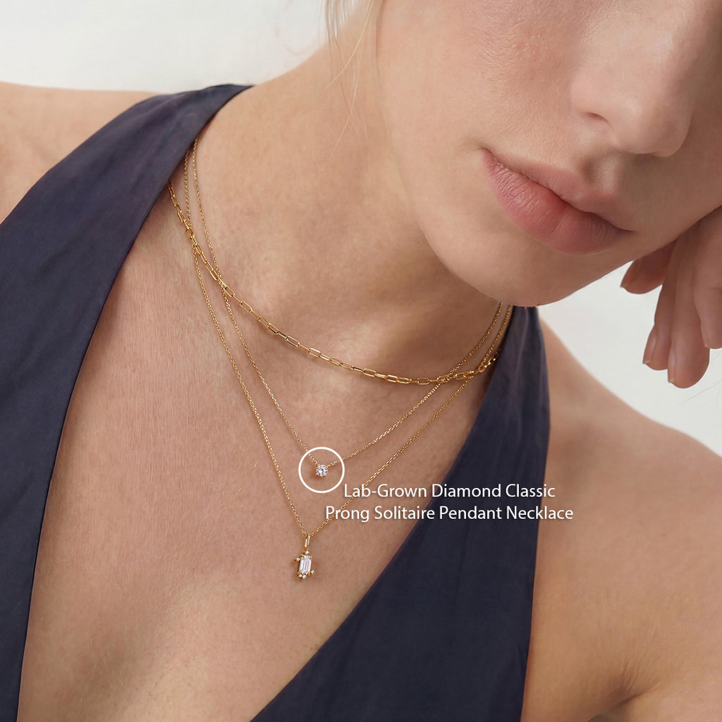 Solid Gold Classic Lab-Grown Diamond Prong Solitaire Necklace