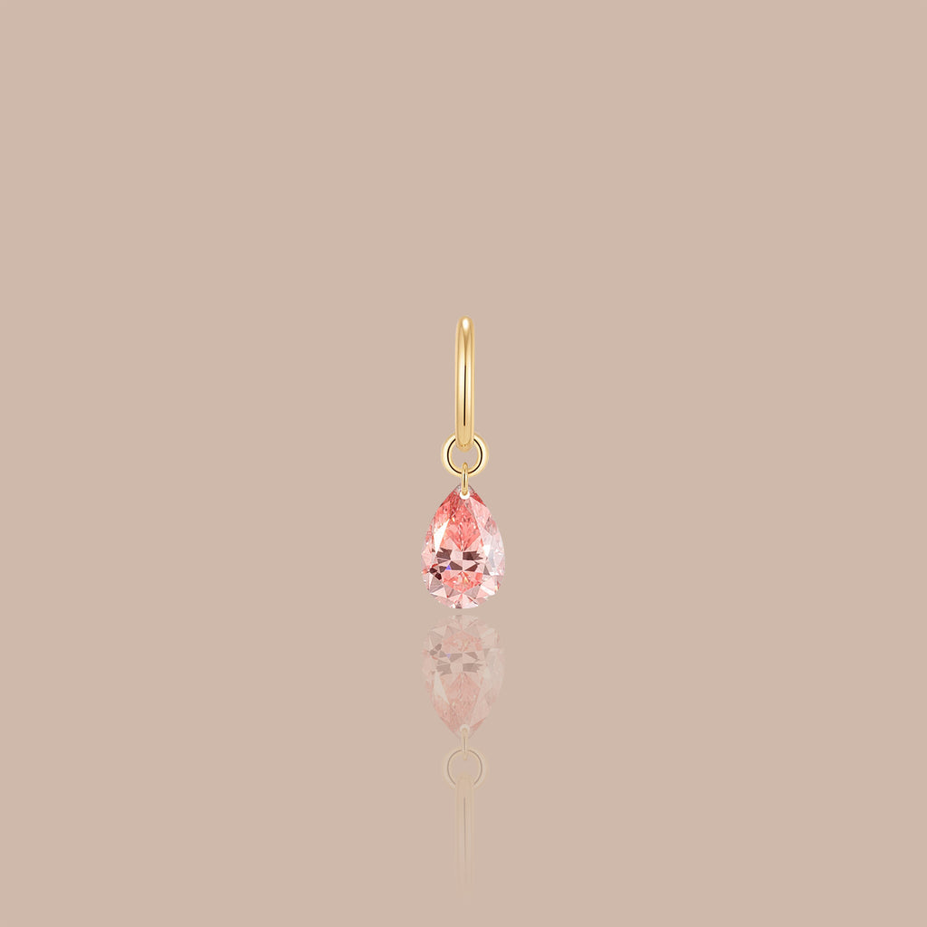 Solid Gold Pear Lab-Grown Padparadscha Sapphire Charm