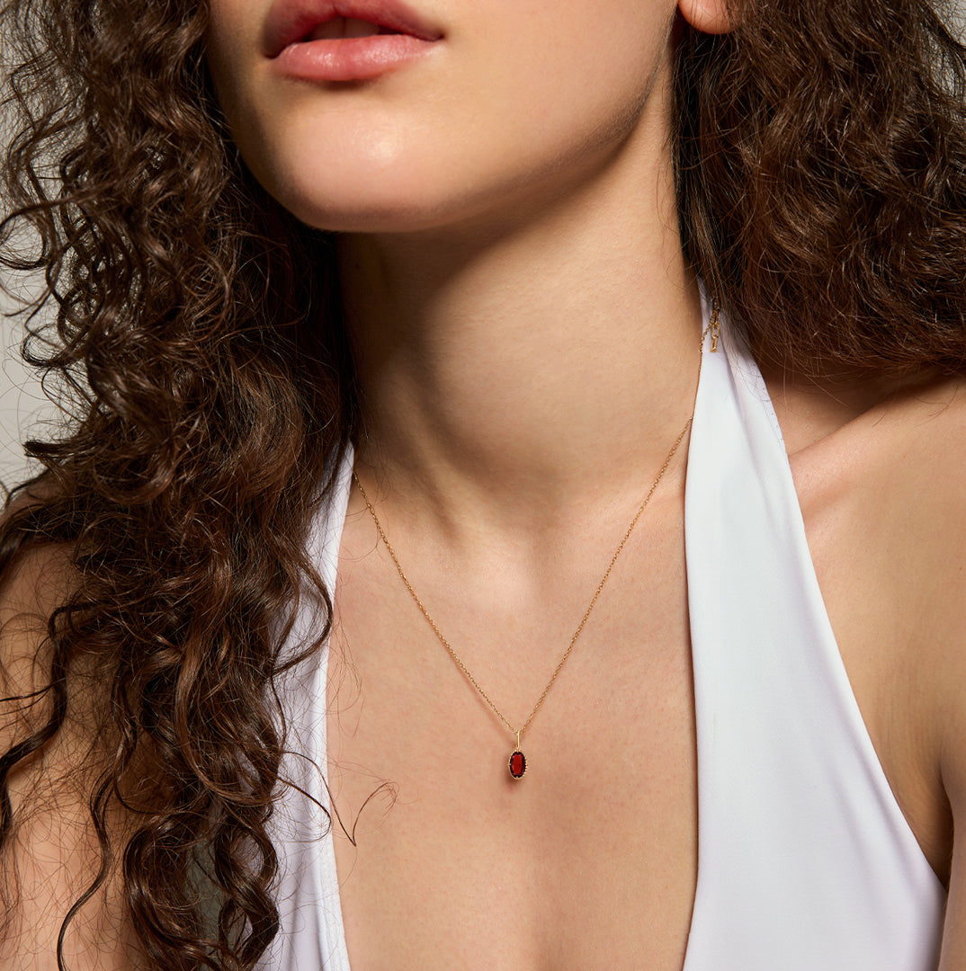 Solid Gold Oval Natural Garnet Pendant