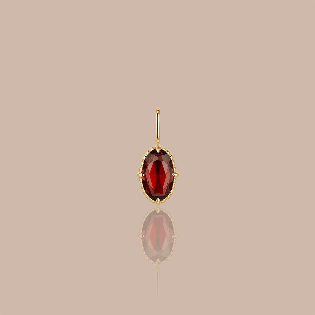 Solid Gold Oval Natural Garnet Pendant