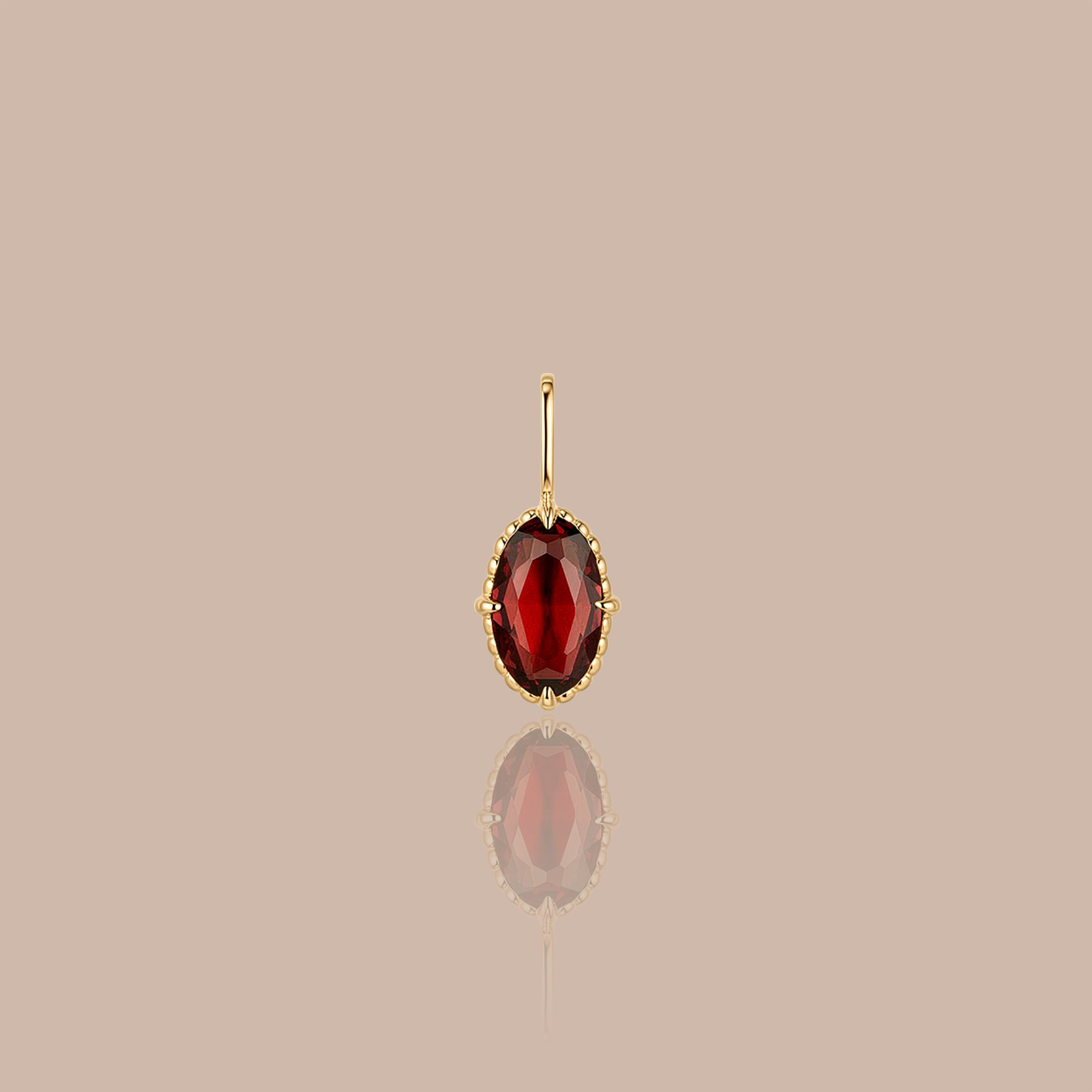 Solid Gold Oval Natural Garnet Pendant