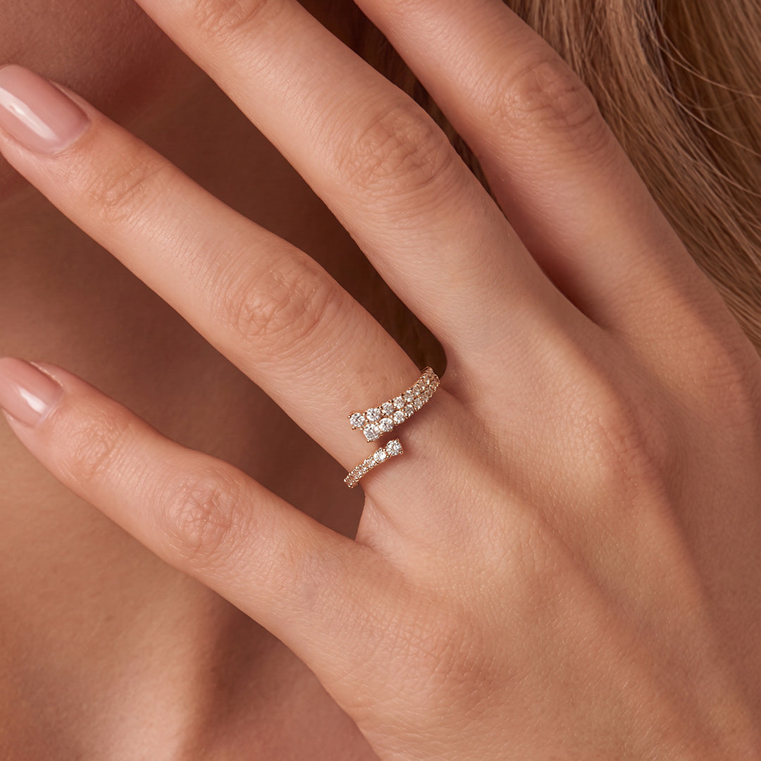 Solid Gold Lab-Grown Diamond Bypass Open Ring