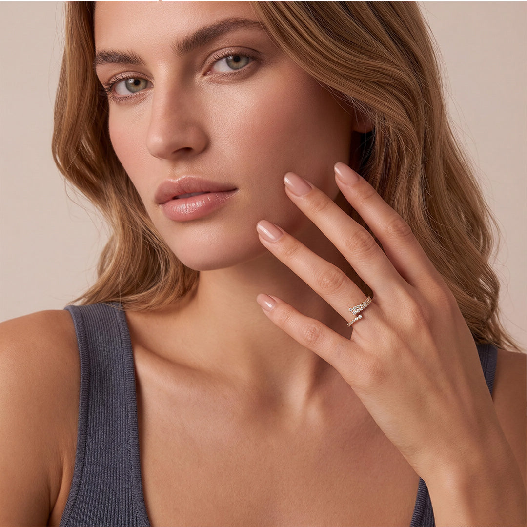Solid Gold Lab-Grown Diamond Bypass Open Ring