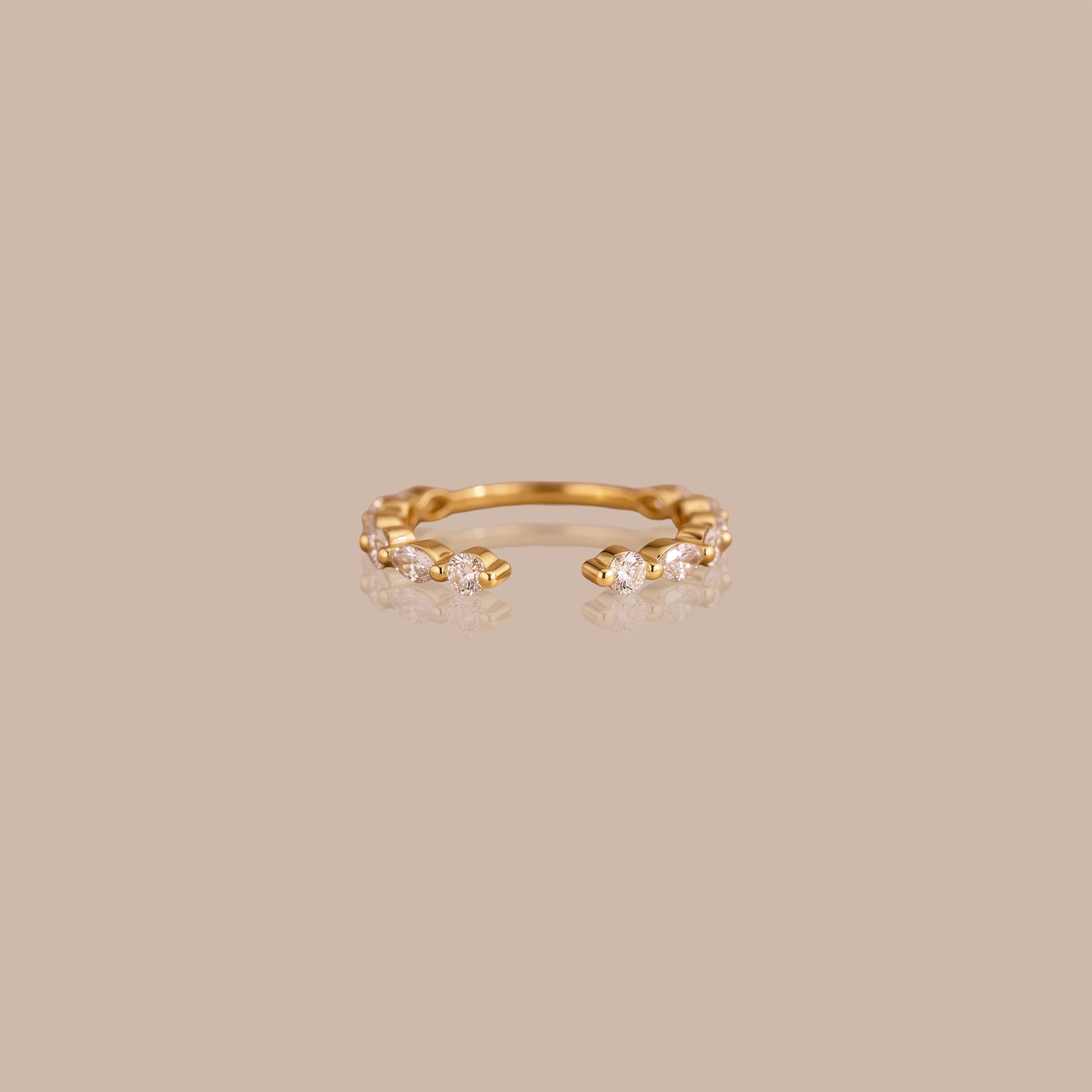 Solid Gold Round & Marquise Lab-Grown Diamond Open Ring