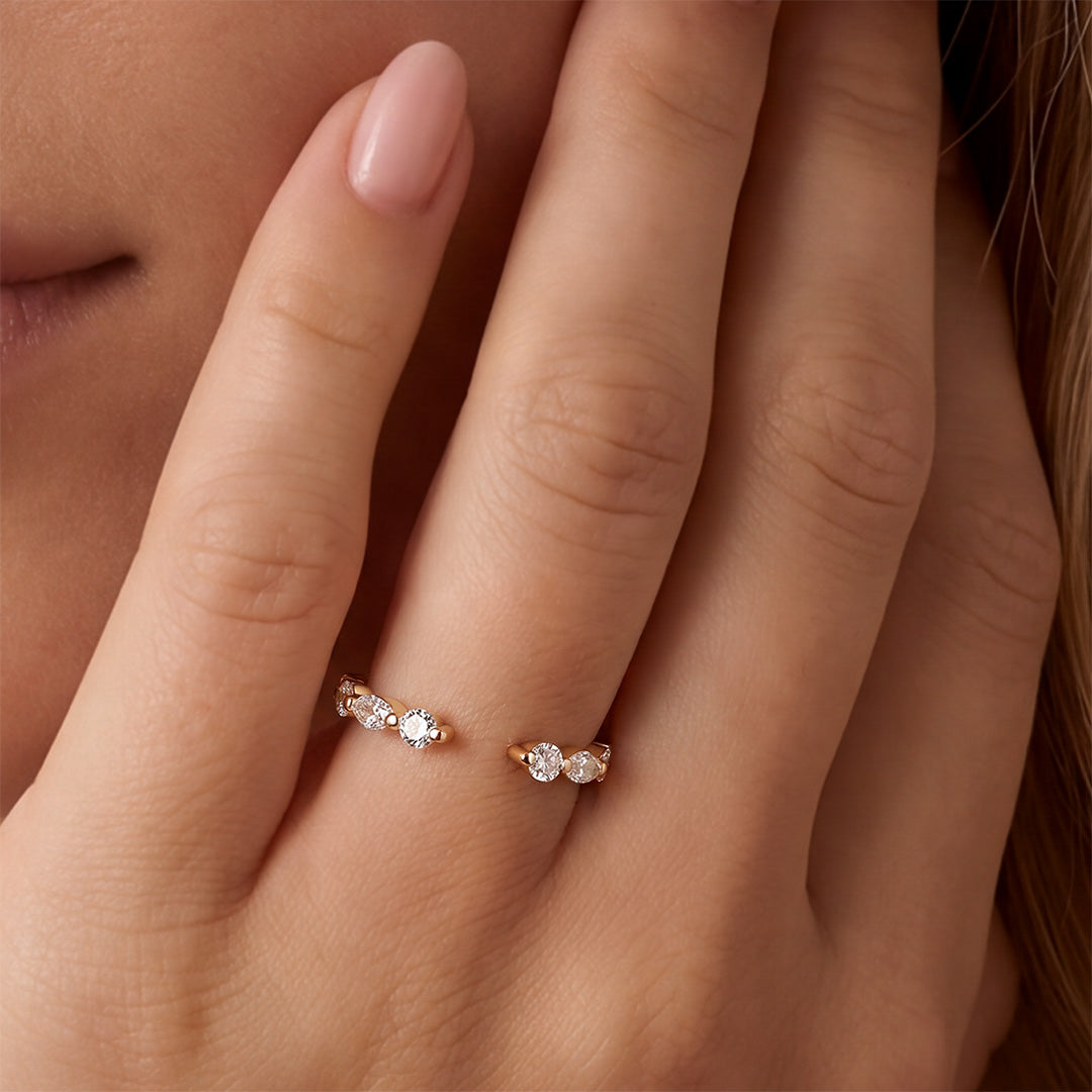 Solid Gold Round & Marquise Lab-Grown Diamond Open Ring