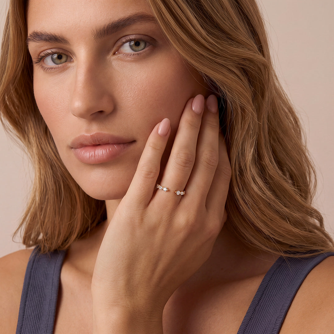 Solid Gold Round & Marquise Lab-Grown Diamond Open Ring