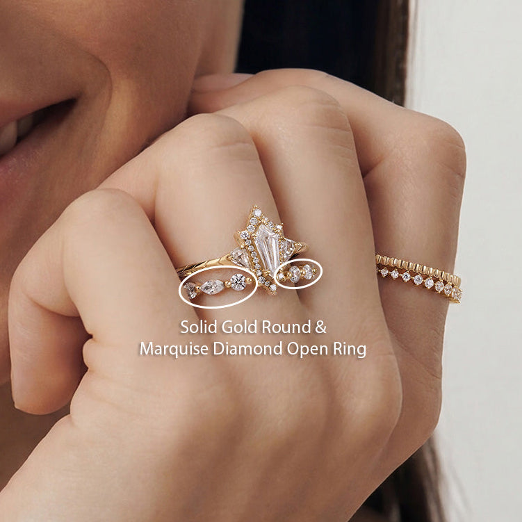 Solid Gold Round & Marquise Lab-Grown Diamond Open Ring