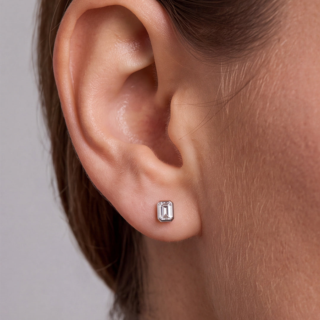 Solid White Gold Lab-Grown Diamond Baguette Stud Earrings