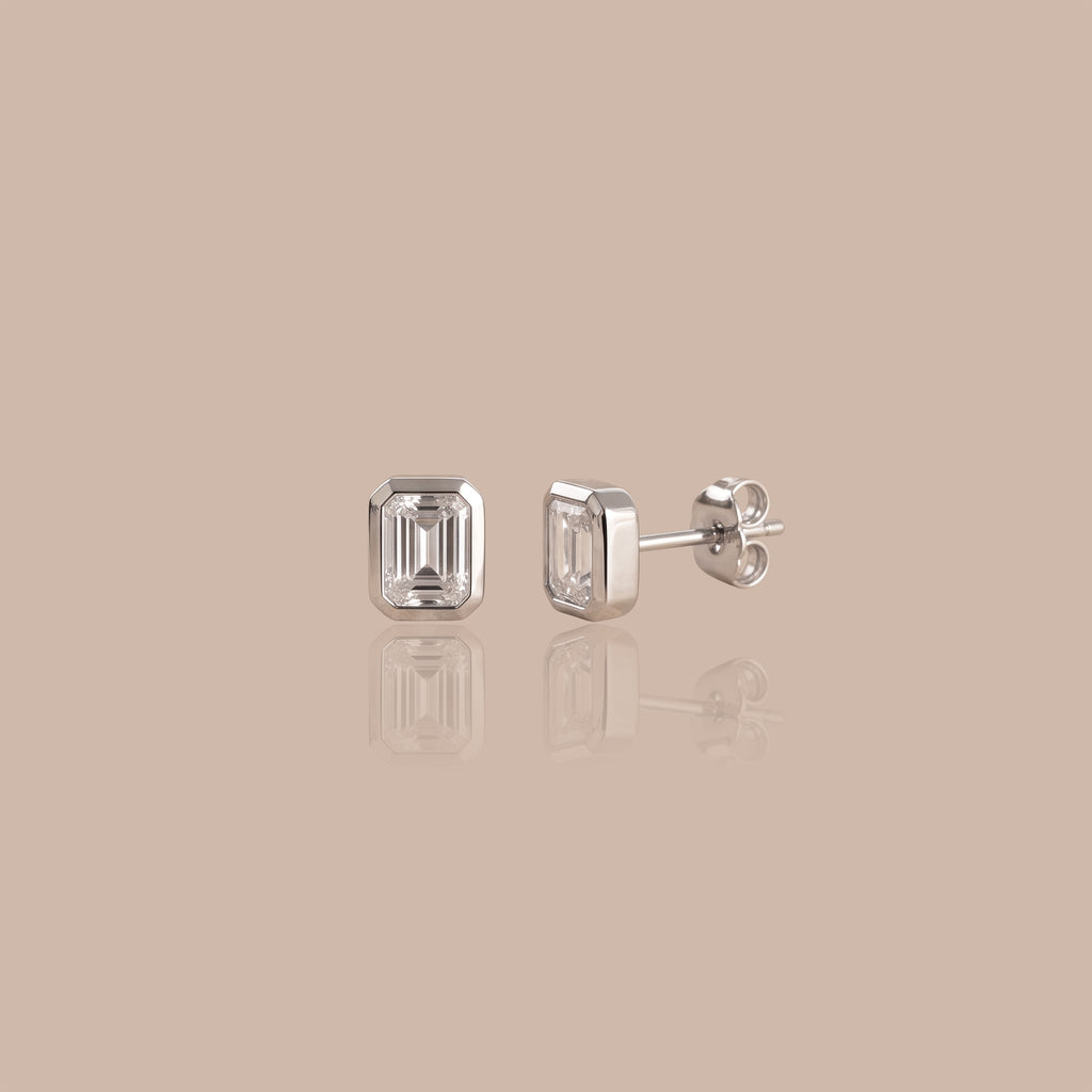 Solid White Gold Lab-Grown Diamond Baguette Stud Earrings