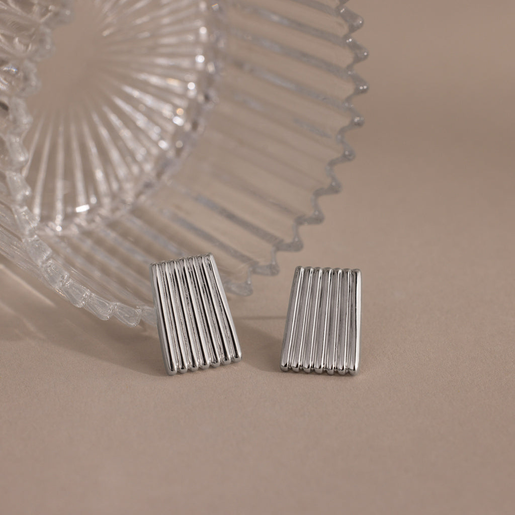 Chunky Ribbed Stud Earrings in Silver | Caitlyn Minimalist