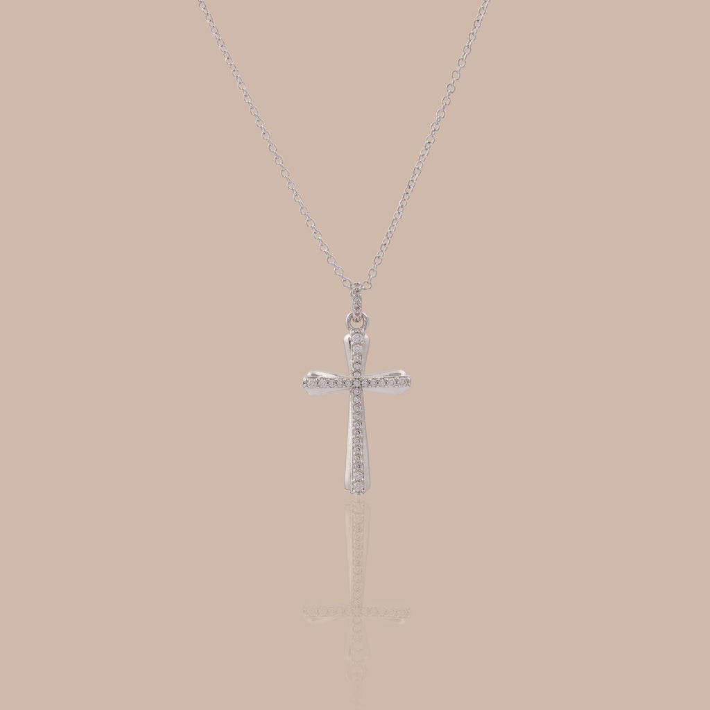 Solace Pave Cross Necklace in Silver