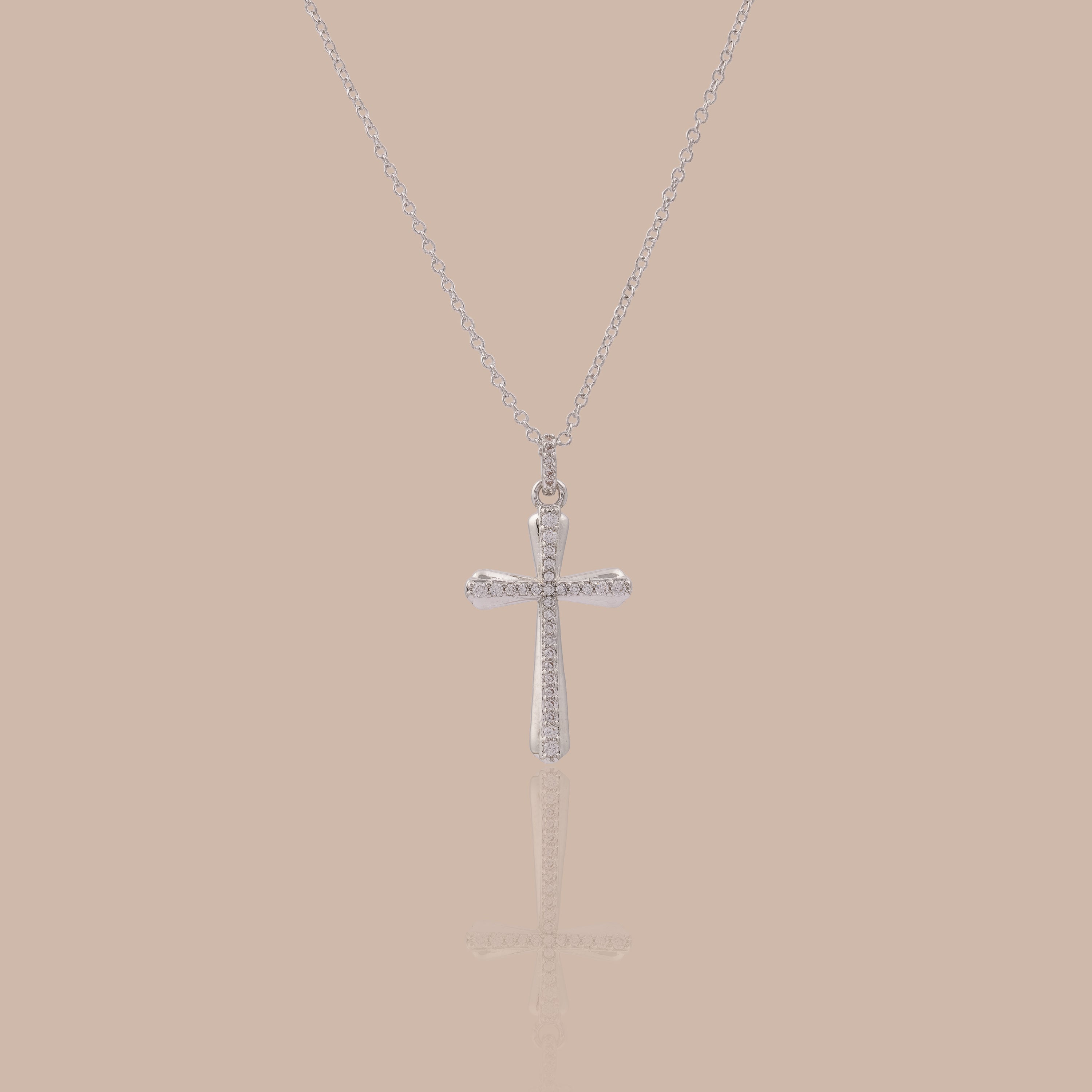 Solace Pave Cross Necklace in Silver
