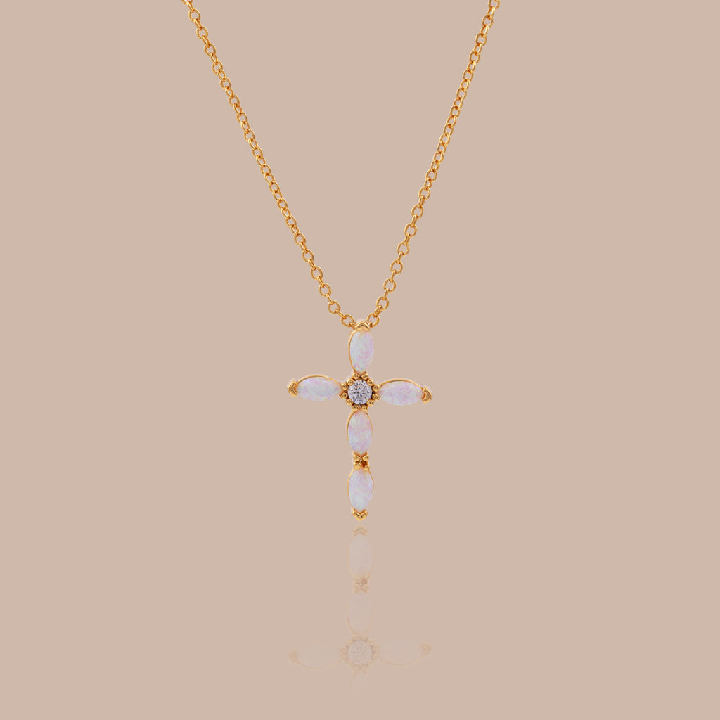Marquise Opal Cross Necklace