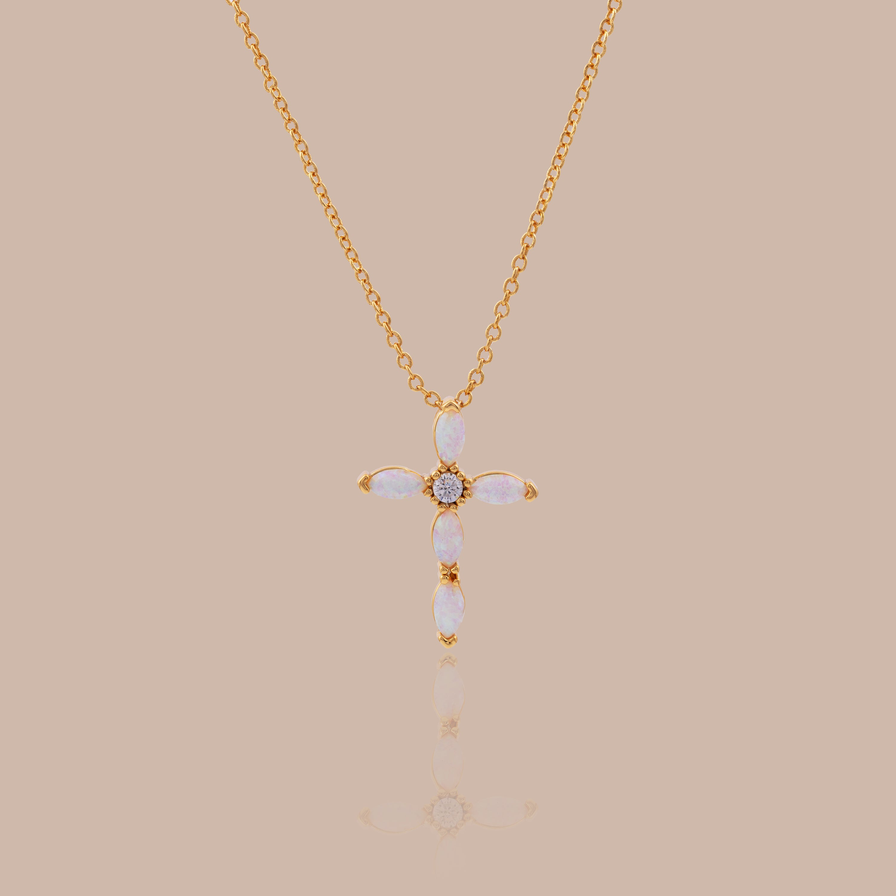 Marquise Gemstone Cross Necklace