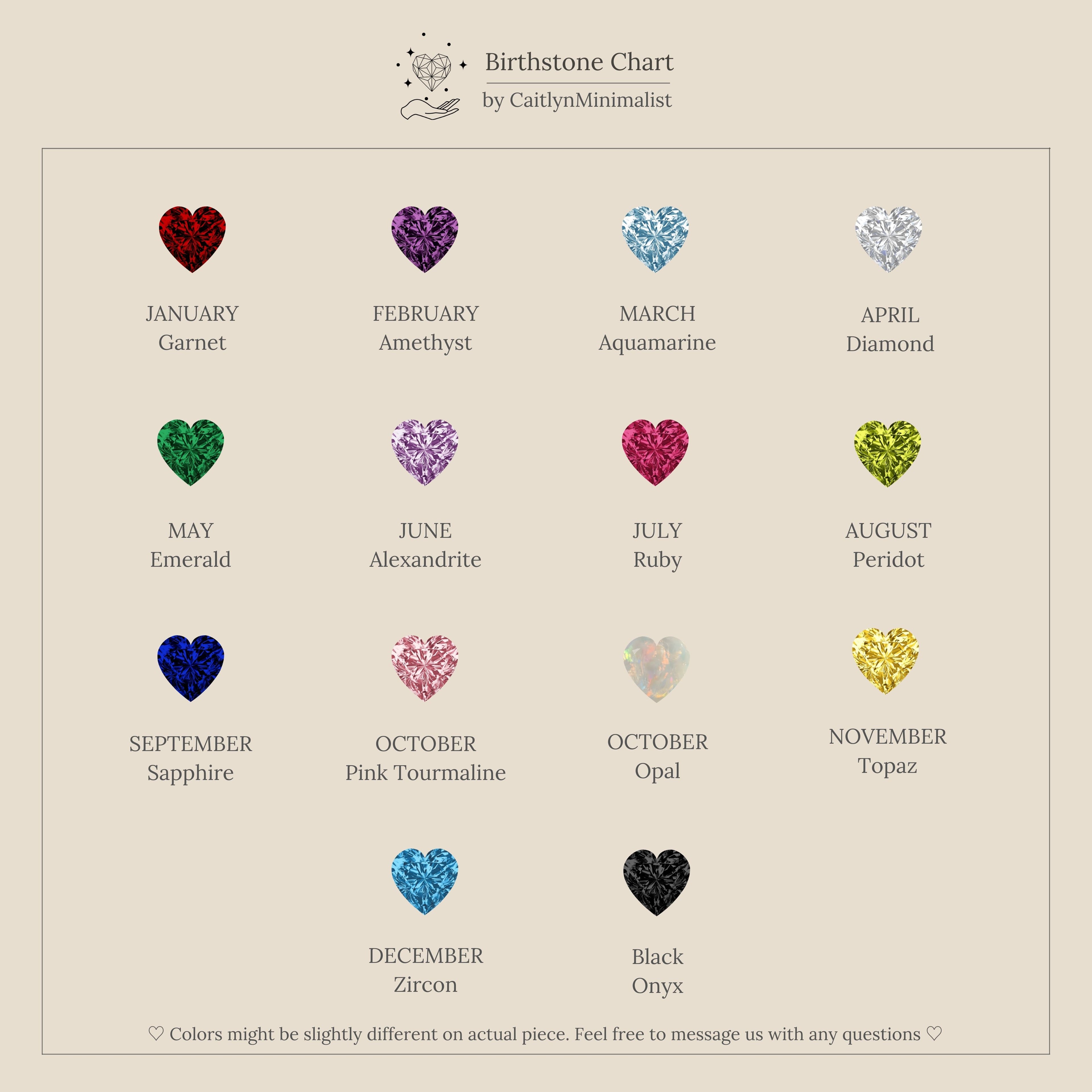 Love Toi et Moi Ring in 18K Gold: features a birthstone chart with heart-shaped gems for each month, plus optional black onyx—ideal inspiration for designing your own personalized or stacking gemstone ring.