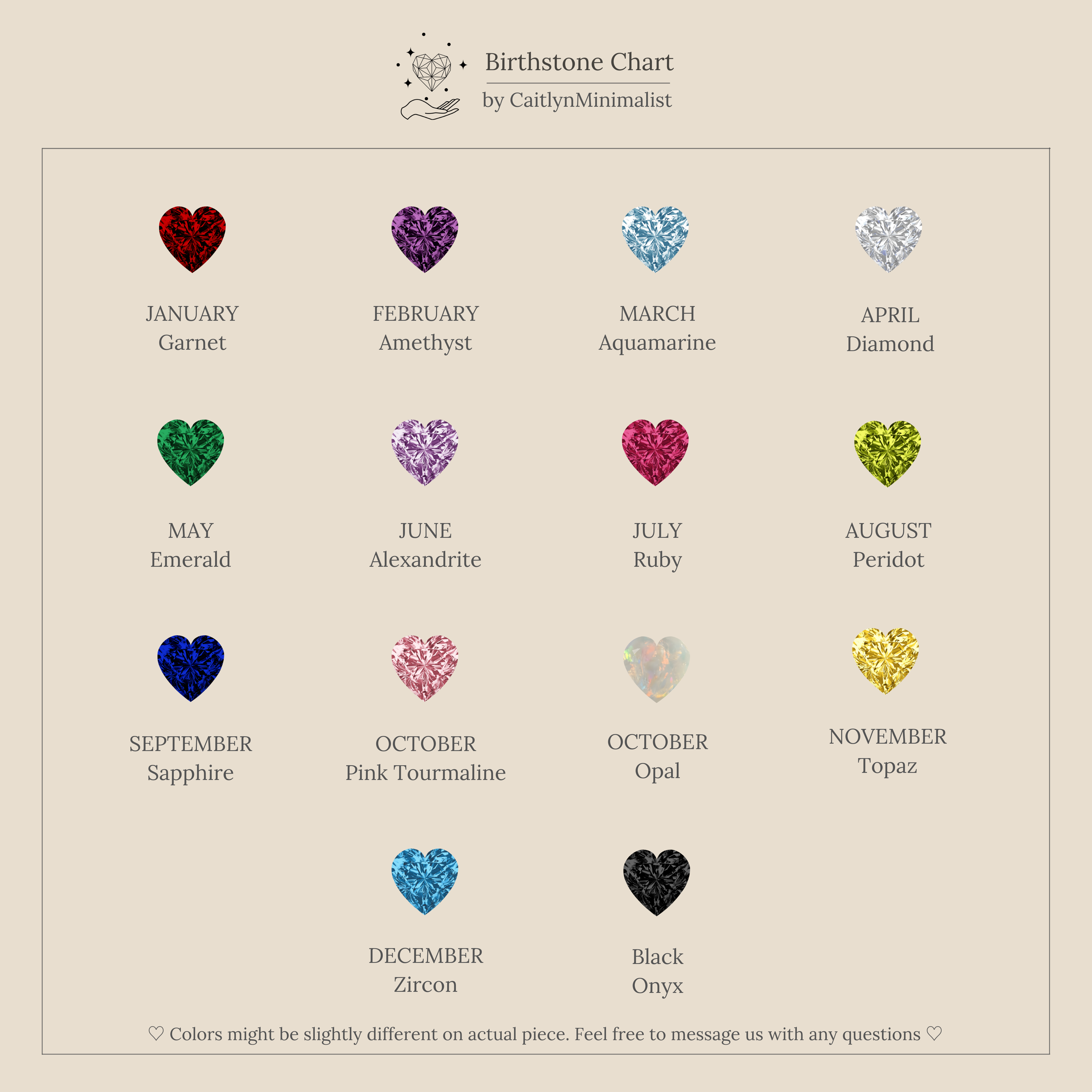 A 12-month birthstone chart with colored heart gems and a black onyx heart inspires the Toi et Moi Interlocking Name Ring in Rose Gold—perfect for creating your own personalized ring.