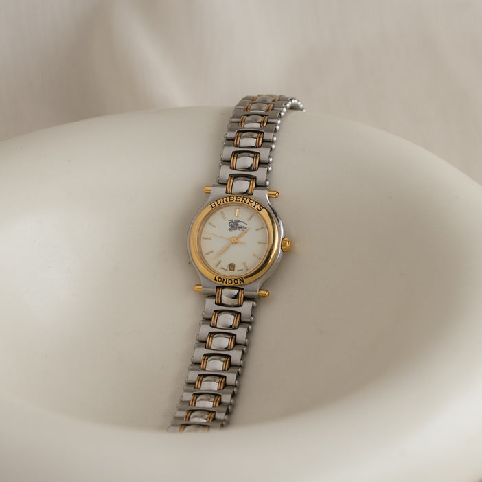 Vintage Burberrys Swiss Round Two Tone Watch