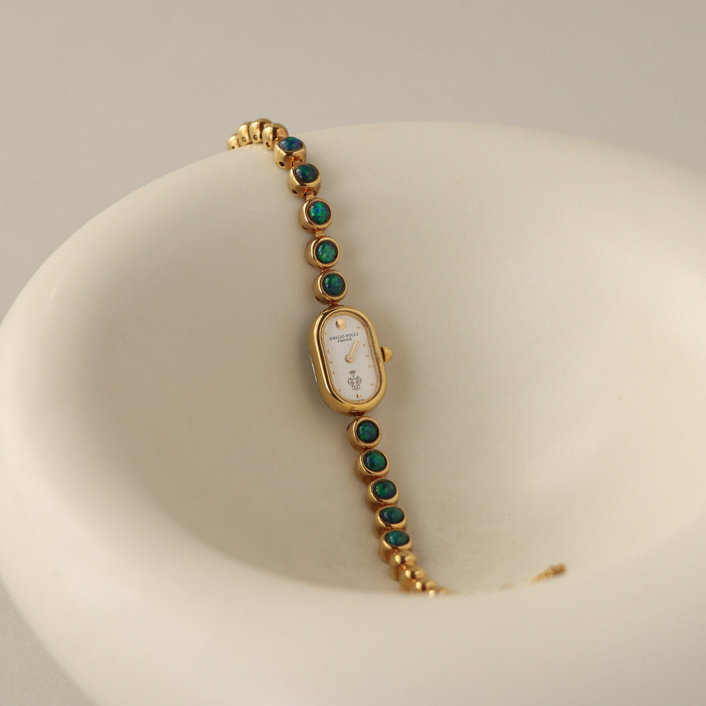 Vintage Emilio Pucci Swiss Green Opal Gold Watch