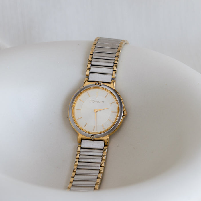 Vintage YSL Bold Ribbed Two Tone Watch