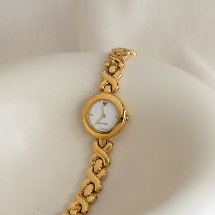 Vintage Courreges Swiss Round White Gold Watch