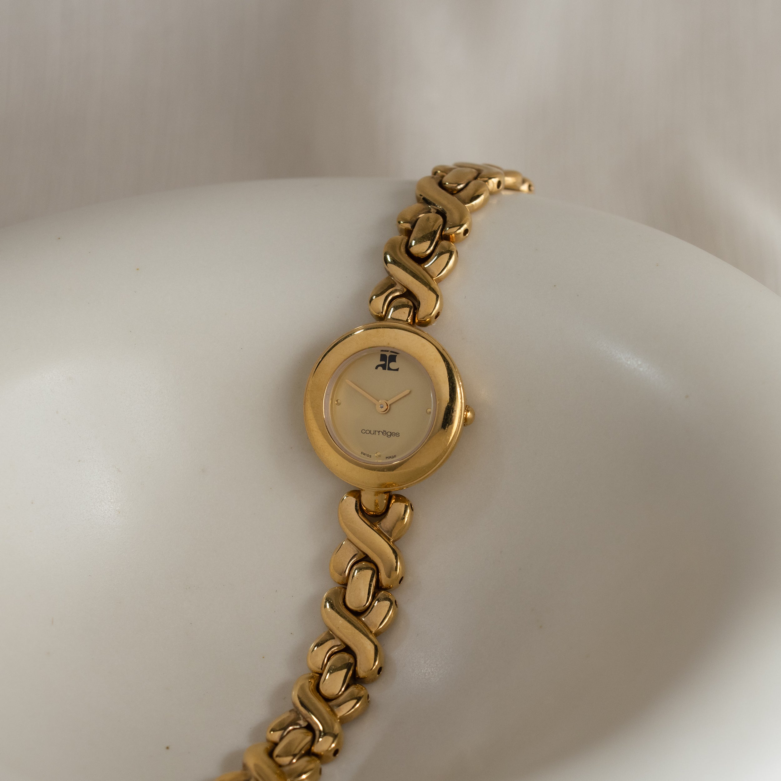 Vintage Courreges Swiss Bold Round Gold Watch