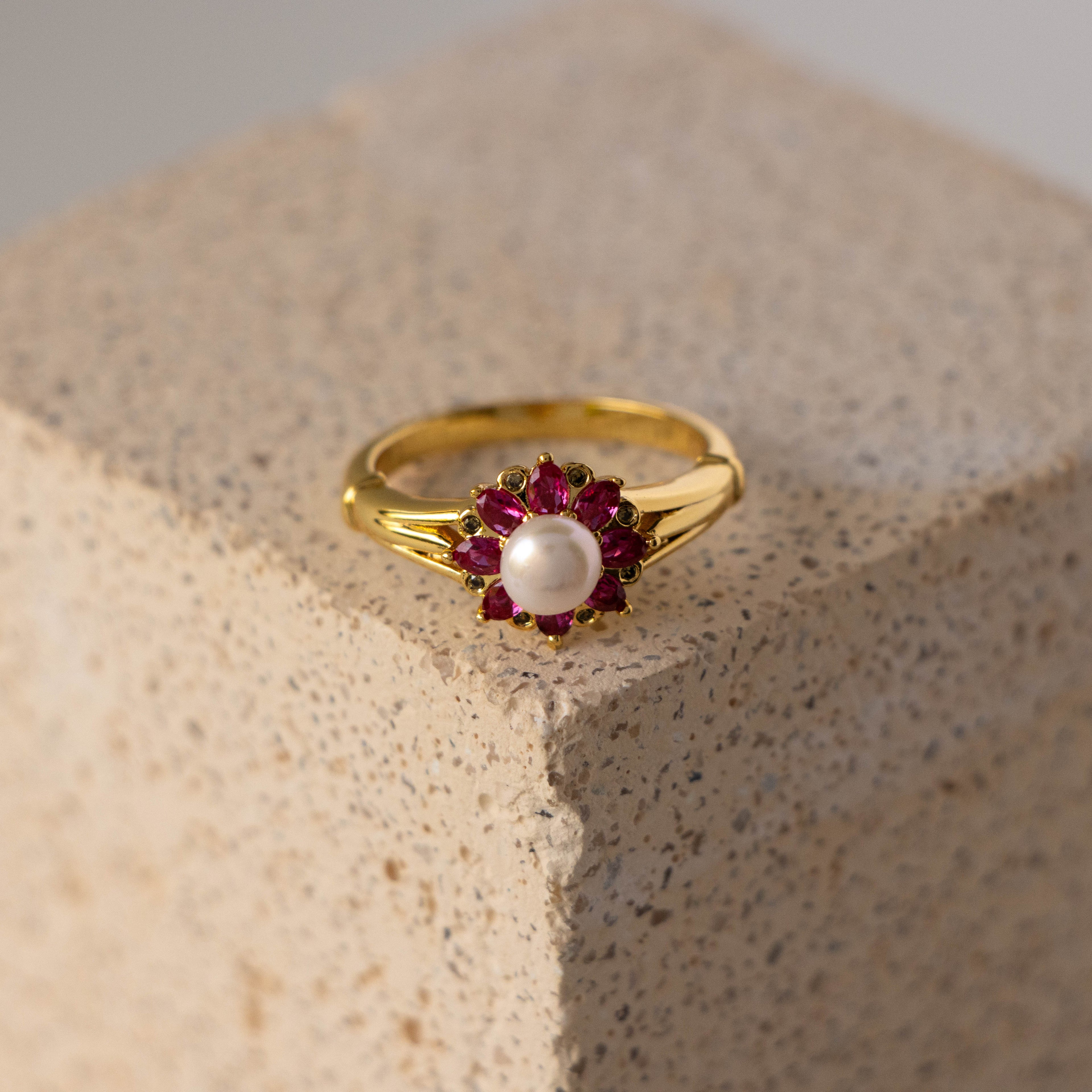 Heritage Pearl Ruby Flower Ring