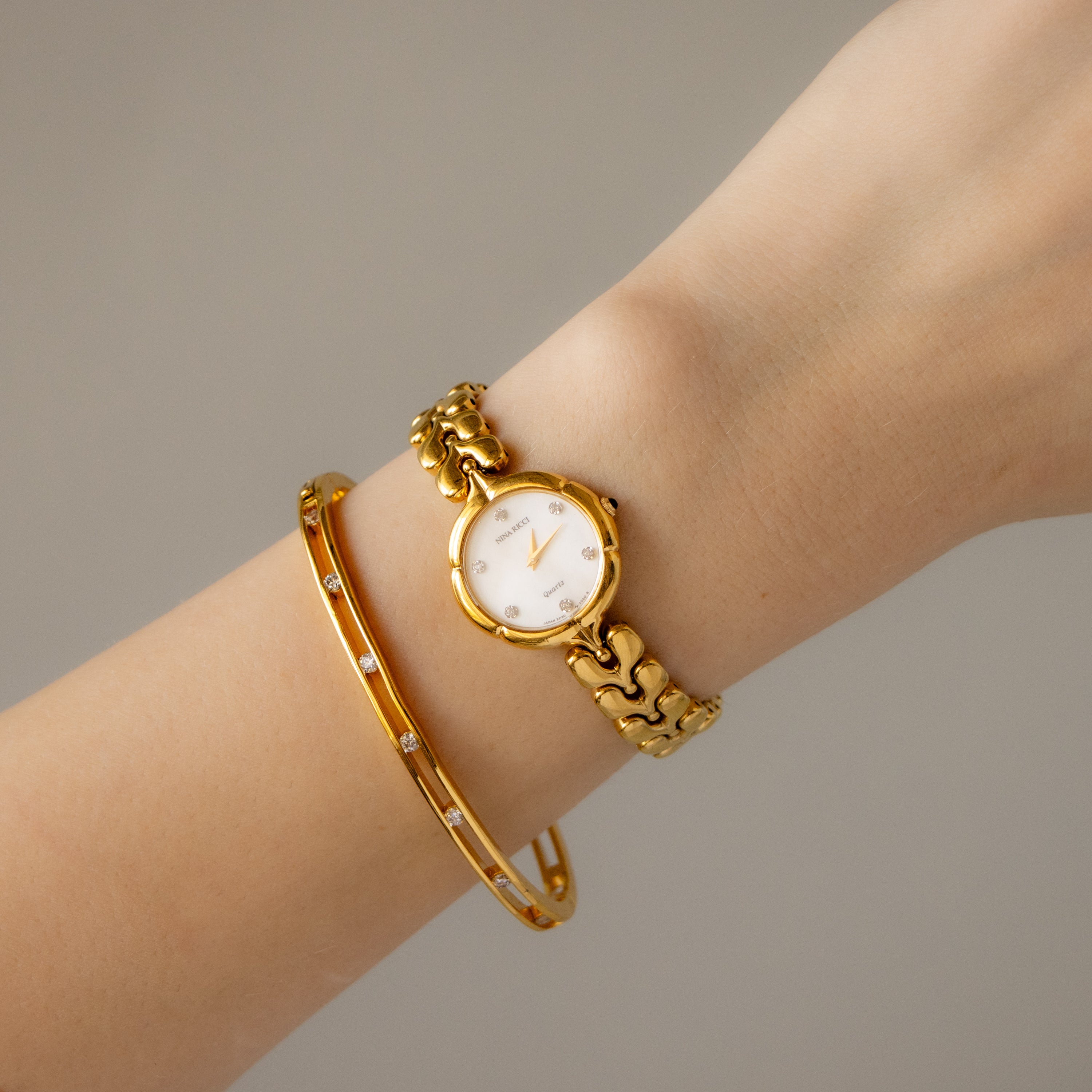 Vintage Nina Ricci Diamond Pearl Gold Watch