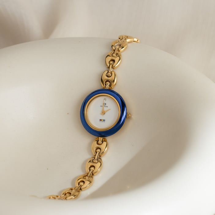 Vintage Hilton Round Multi Bezel Gold Watch