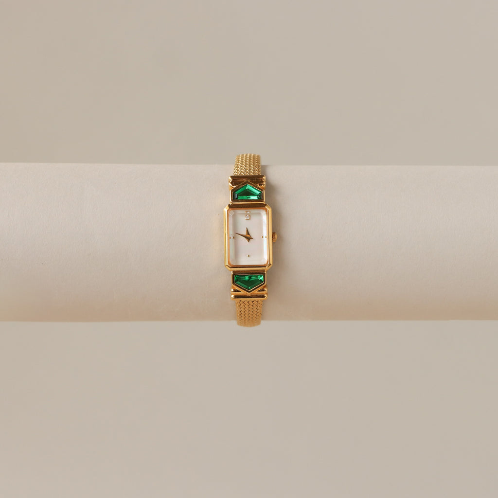 Vintage The Franklin Mint Emerald Gold Watch