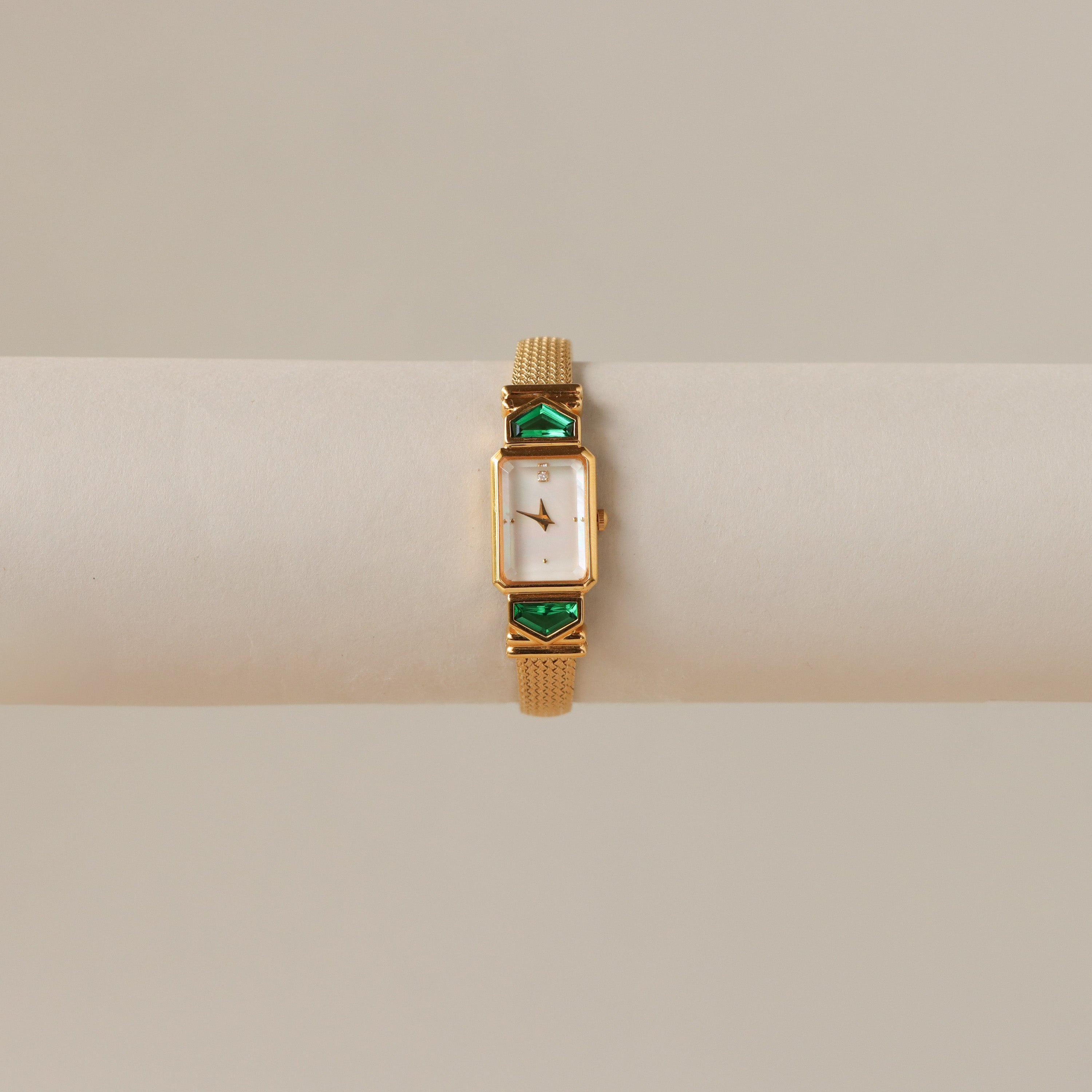 Vintage The Franklin Mint Emerald Gold Watch