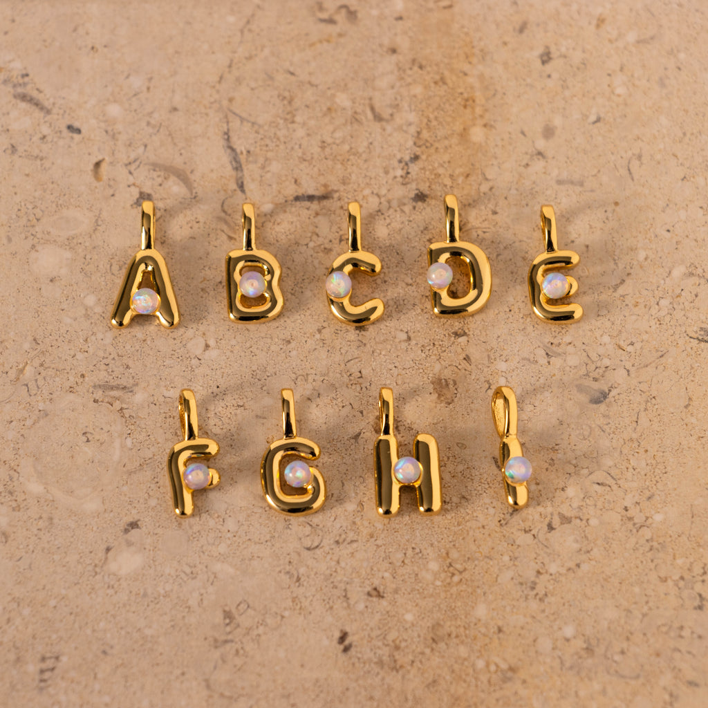 Opal Bubble Letter Charms