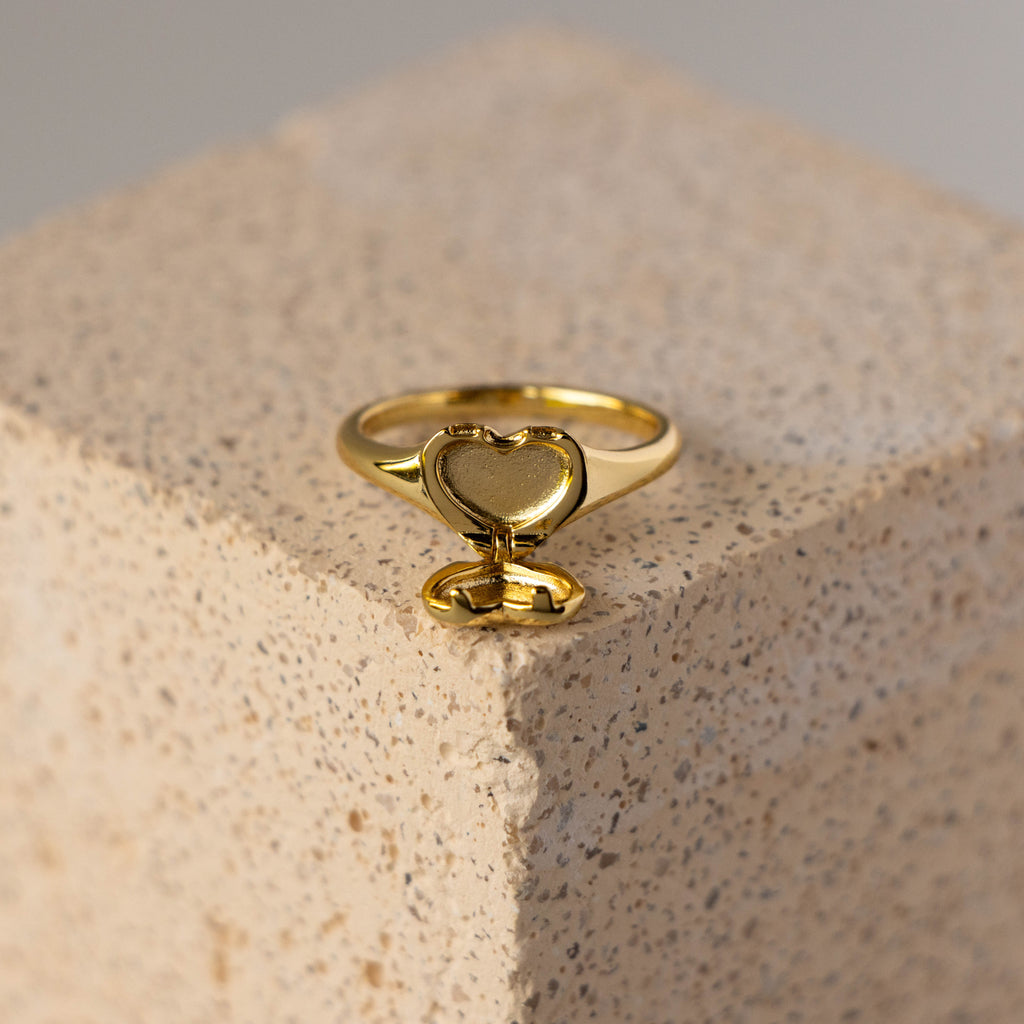 Golden Heart Locket Signet Ring