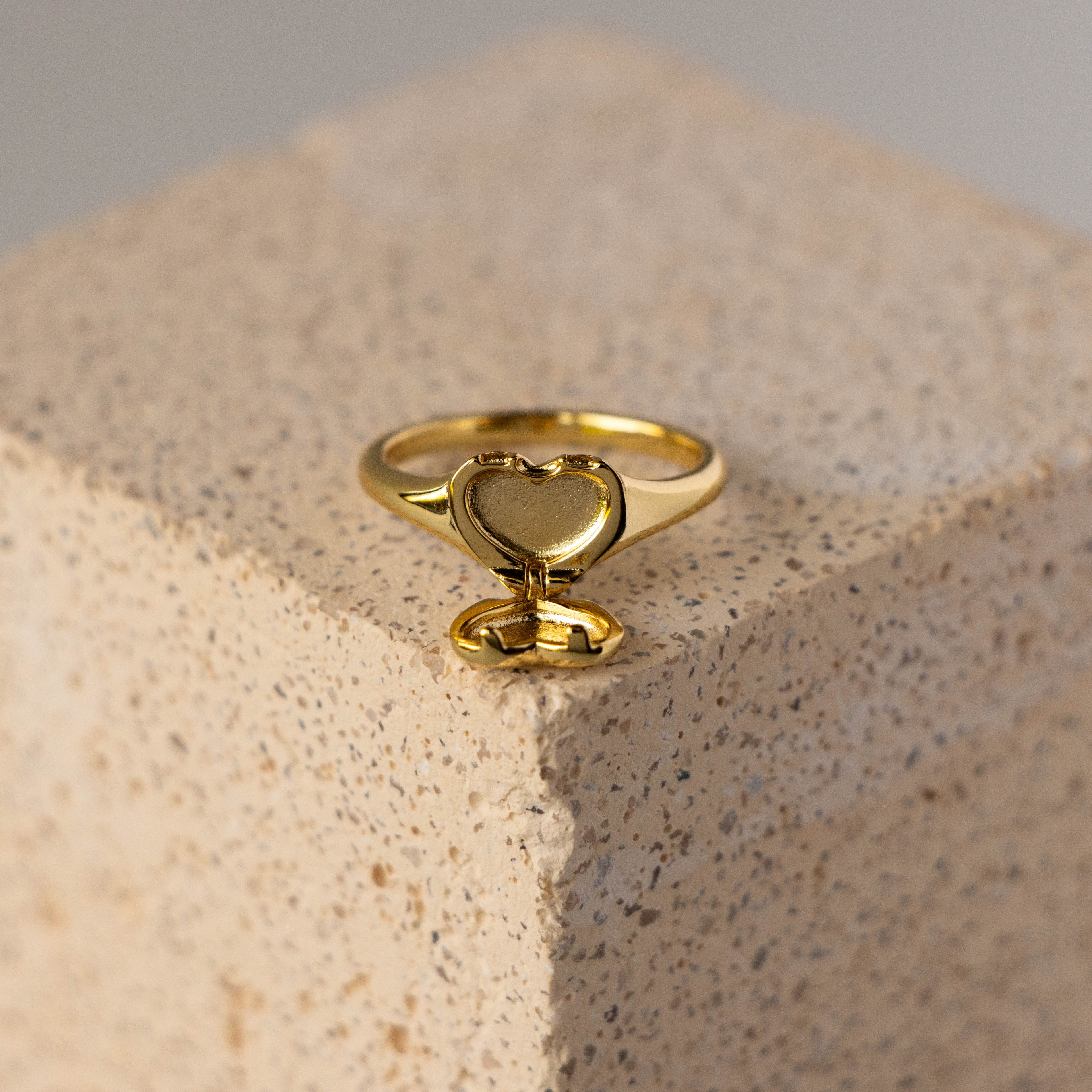 Golden Heart Locket Signet Ring