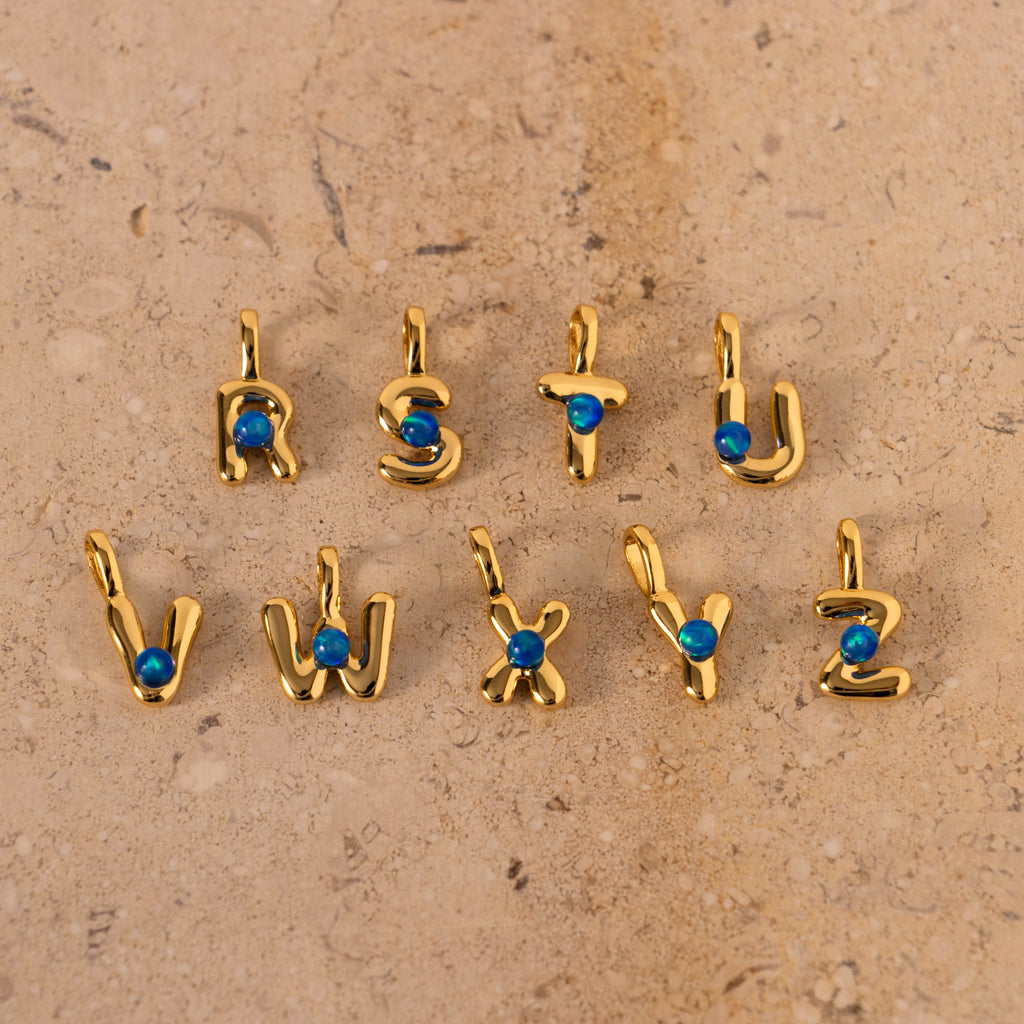 Opal Bubble Letter Charms