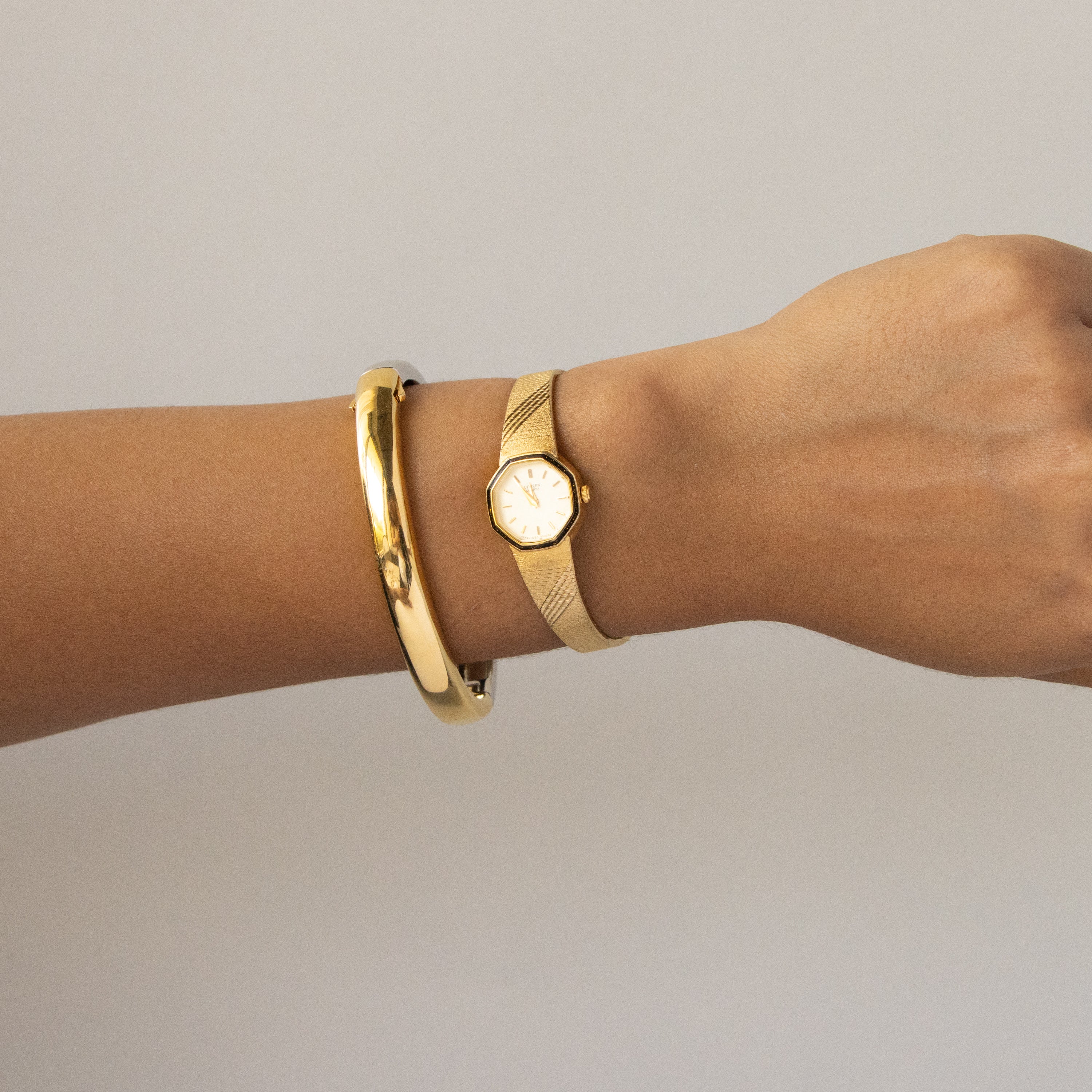 Vintage Citizen Octagonal Brushed Gold Watch