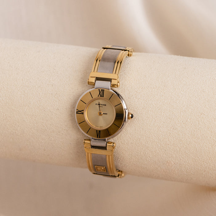 Vintage Swiss Carven Round Cuff Two Tone Watch