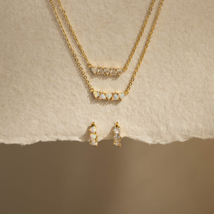 Opal & Diamond Heart Jewelry Set