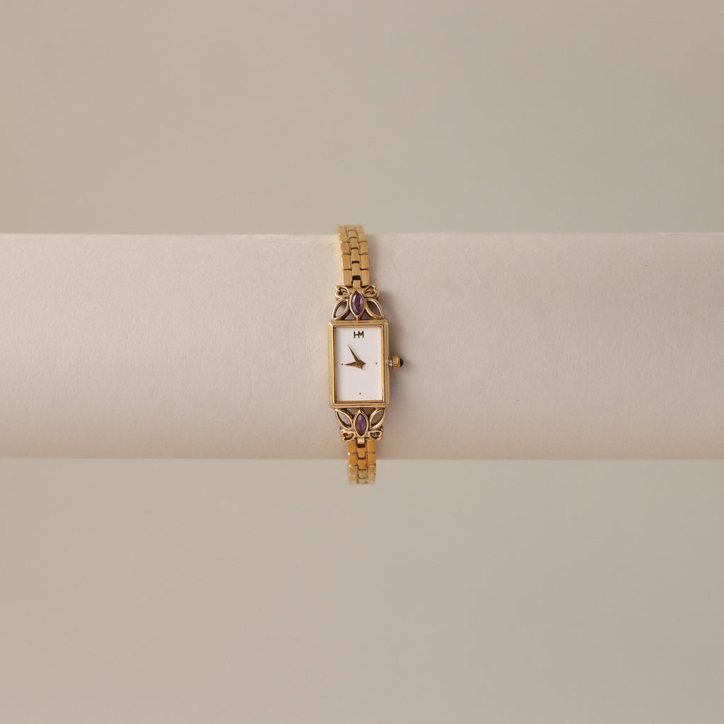 Vintage Hanae Mori Rectangular Butterfly Gold Watch