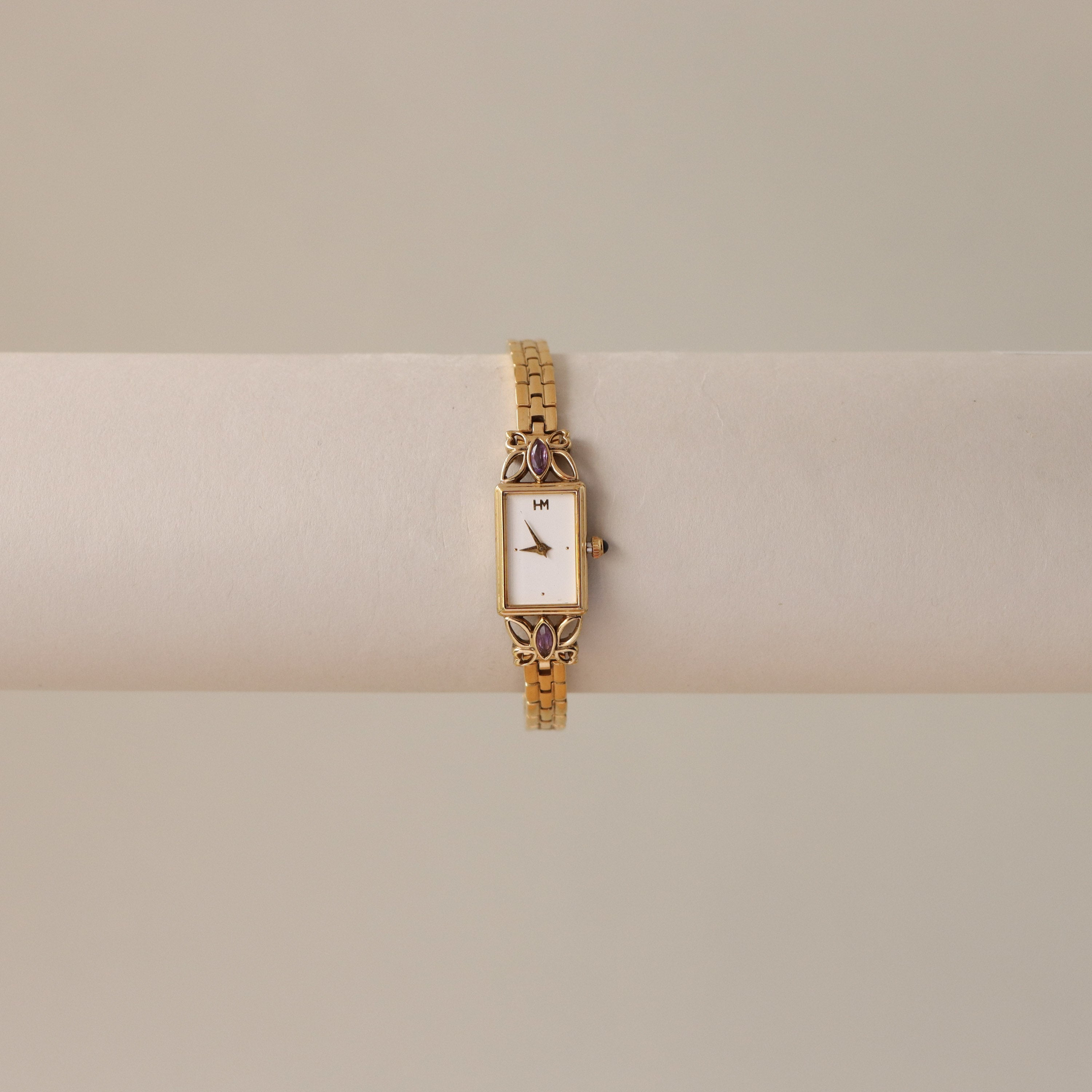 Vintage Hanae Mori Rectangular Butterfly Gold Watch