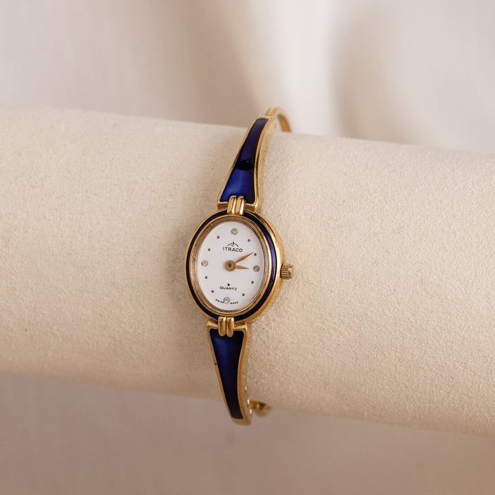 Vintage Swiss Itraco Oval Cuff Gold Watch